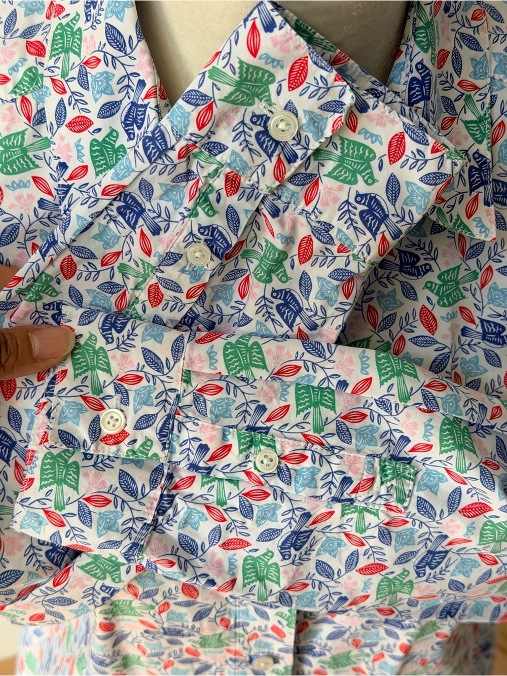 Boden Birds & Leaves Cotton Button Up Shirt Blouse Multicolor Size 8R - Picture 7 of 11